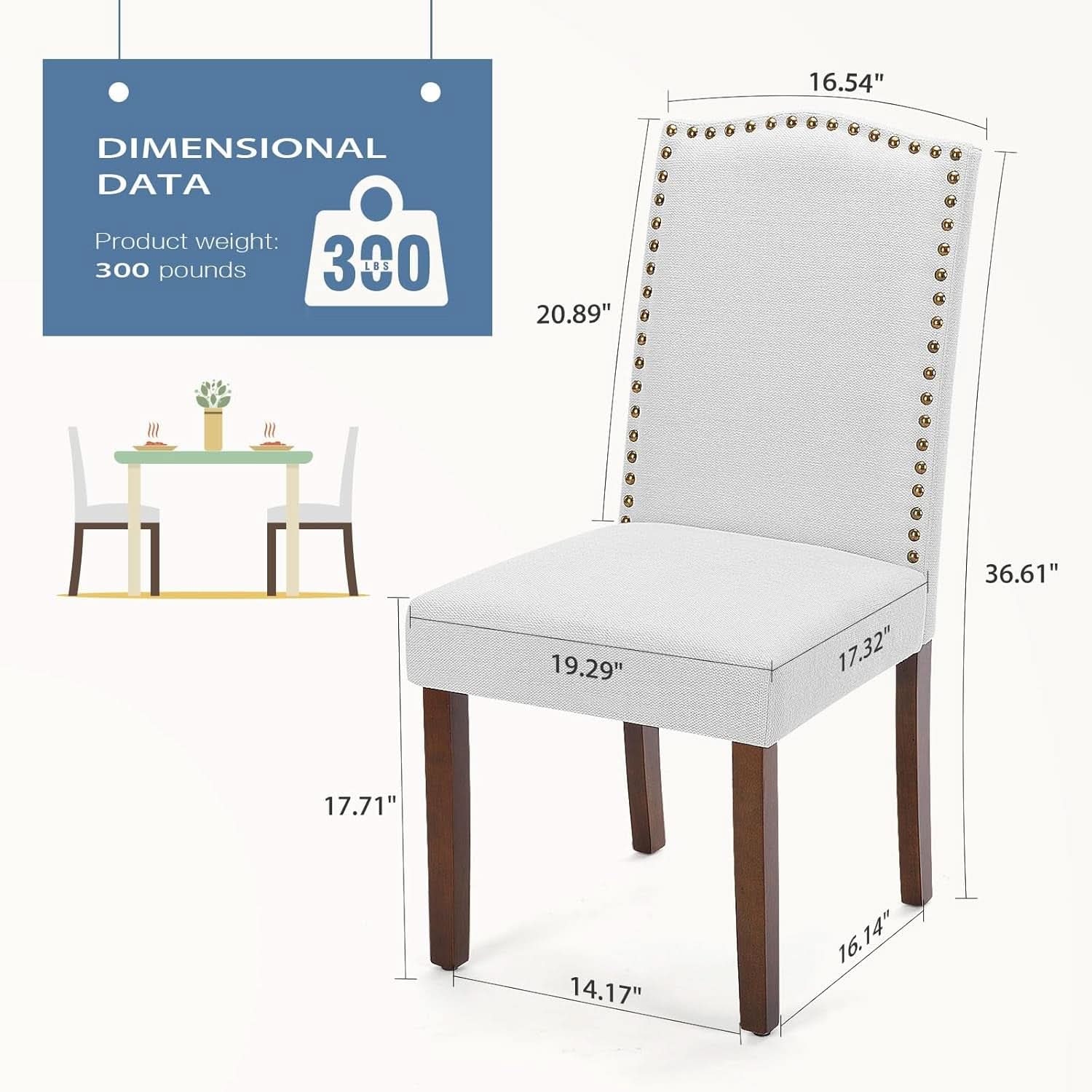 Nailhead Trim Fabric Dining Chairs Light Grey Six Pack