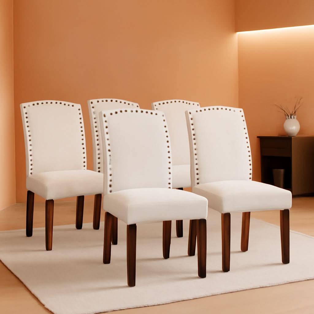 Nailhead Trim Fabric Dining Chairs Light Grey Six Pack