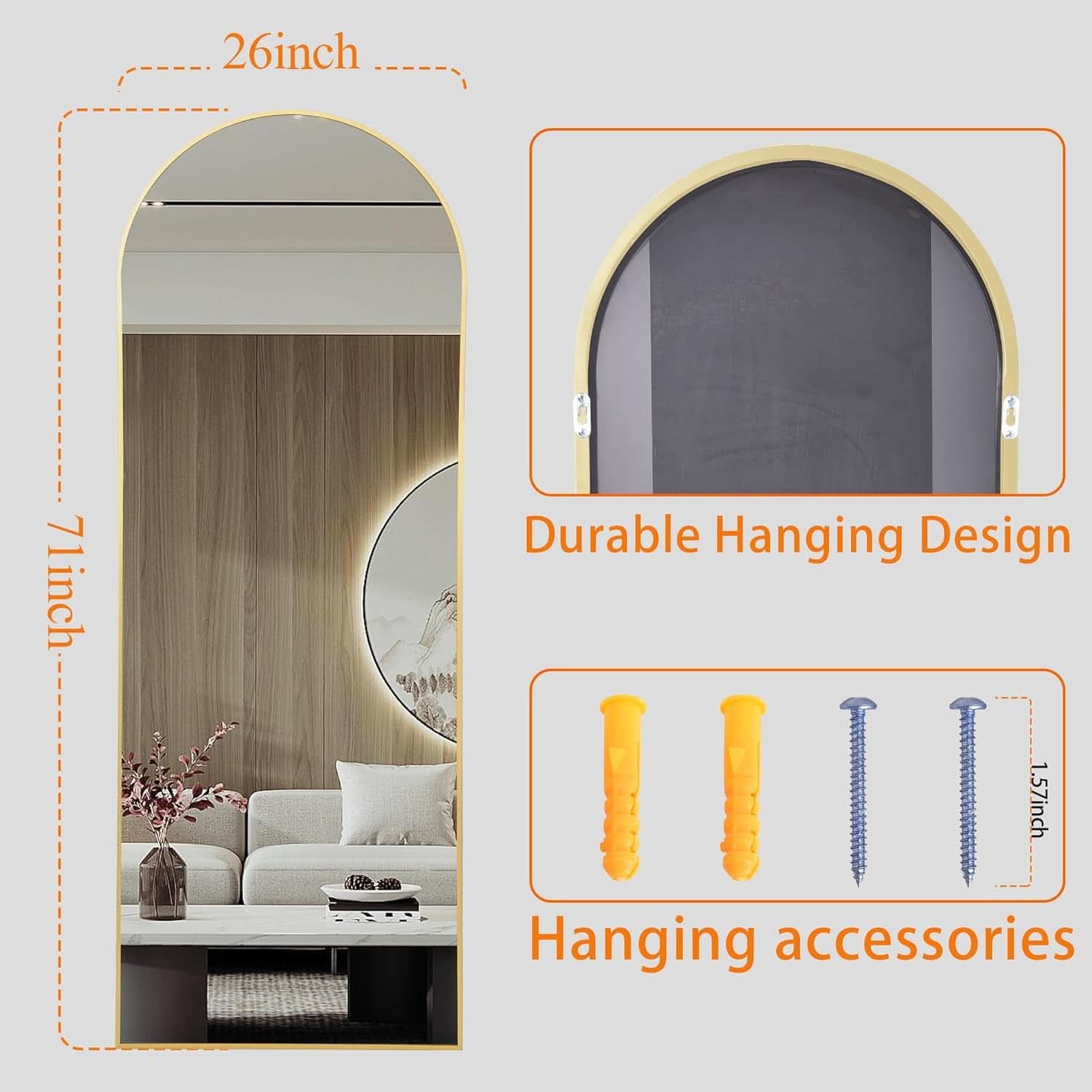 Nanoglass Arch Full Length Standing Mirror 71x26 In Gold