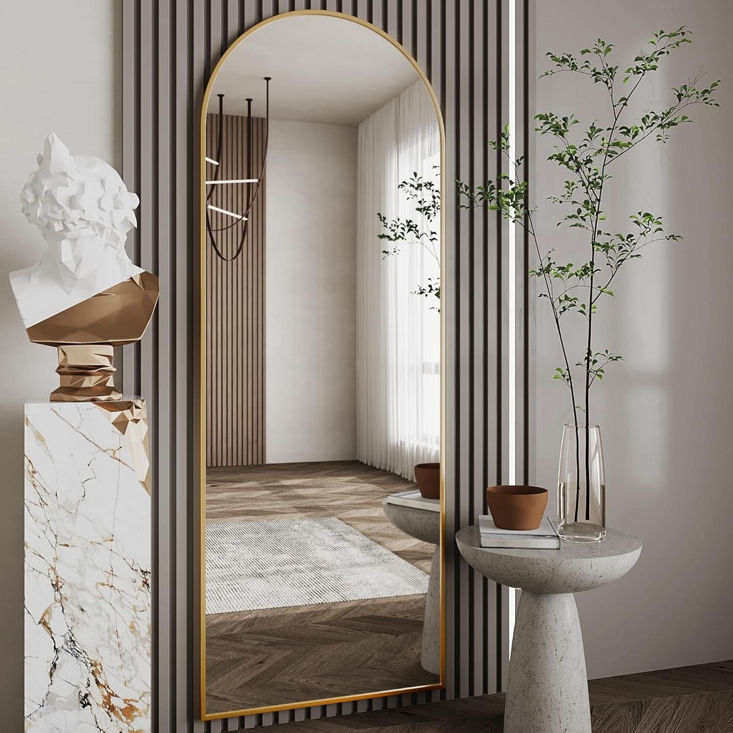 Nanoglass Arch Full Length Standing Mirror 71x26 In Gold