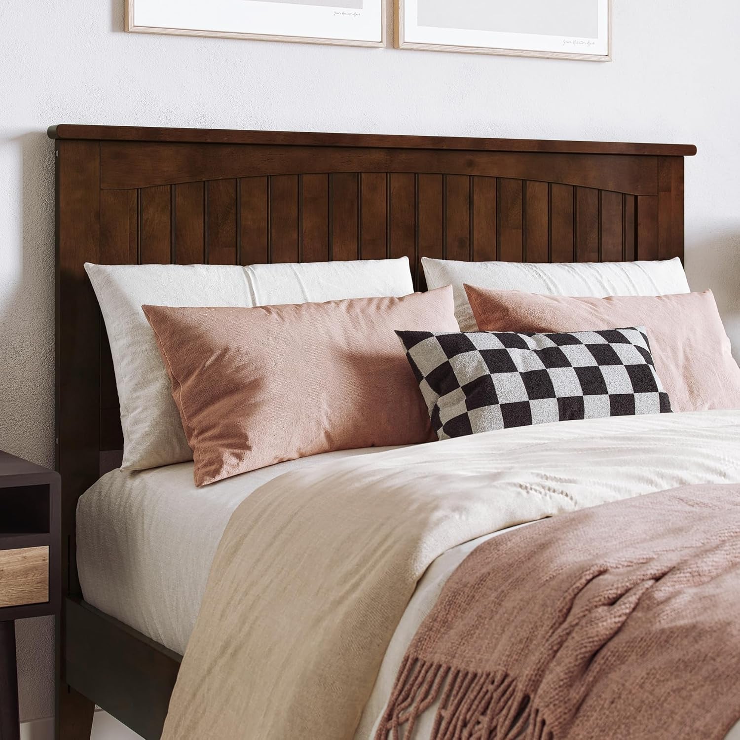 Nantucket Solid Wood Headboard With Charger Walnut Finish
