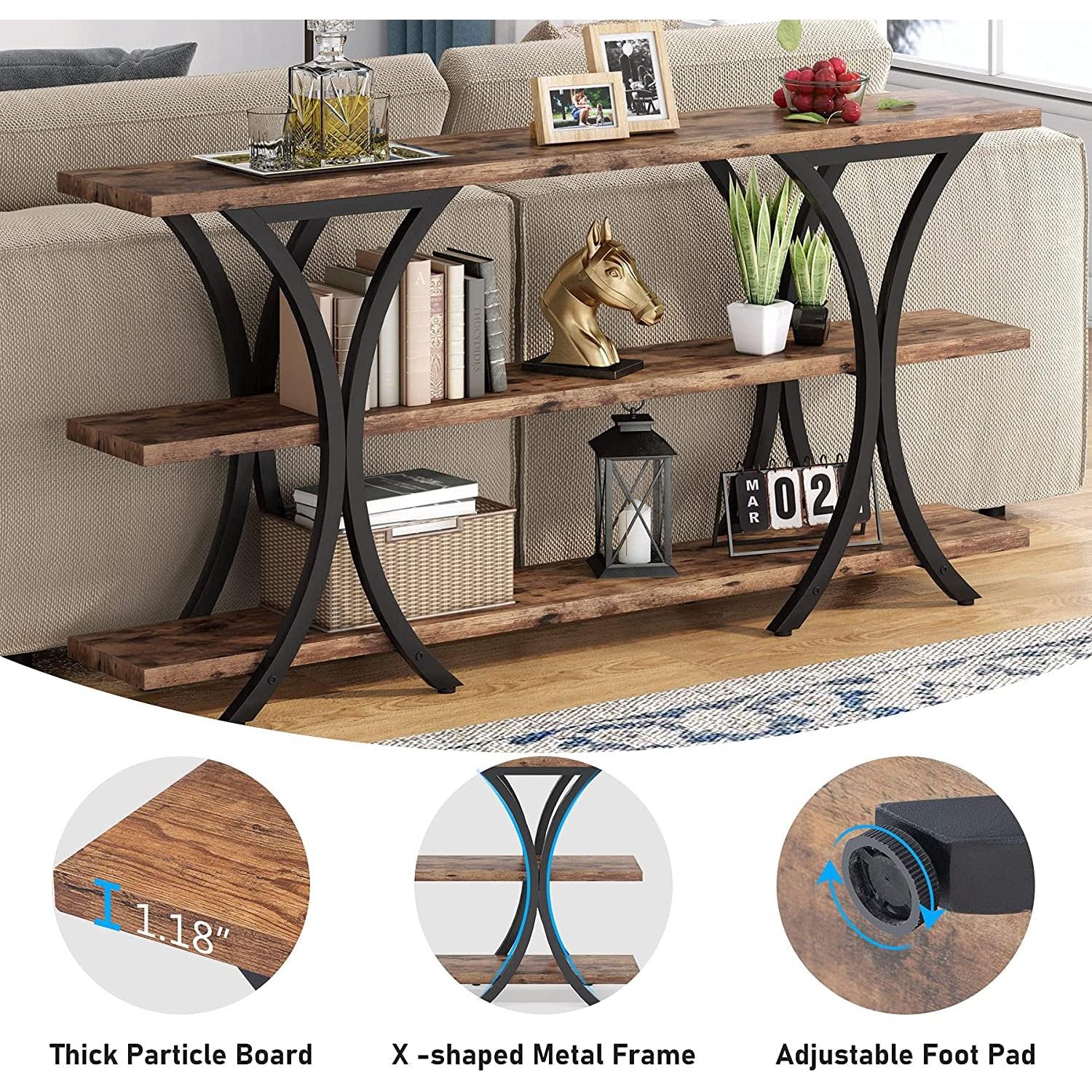 Narrow Console Table With 3 Shelves In Brown Finish