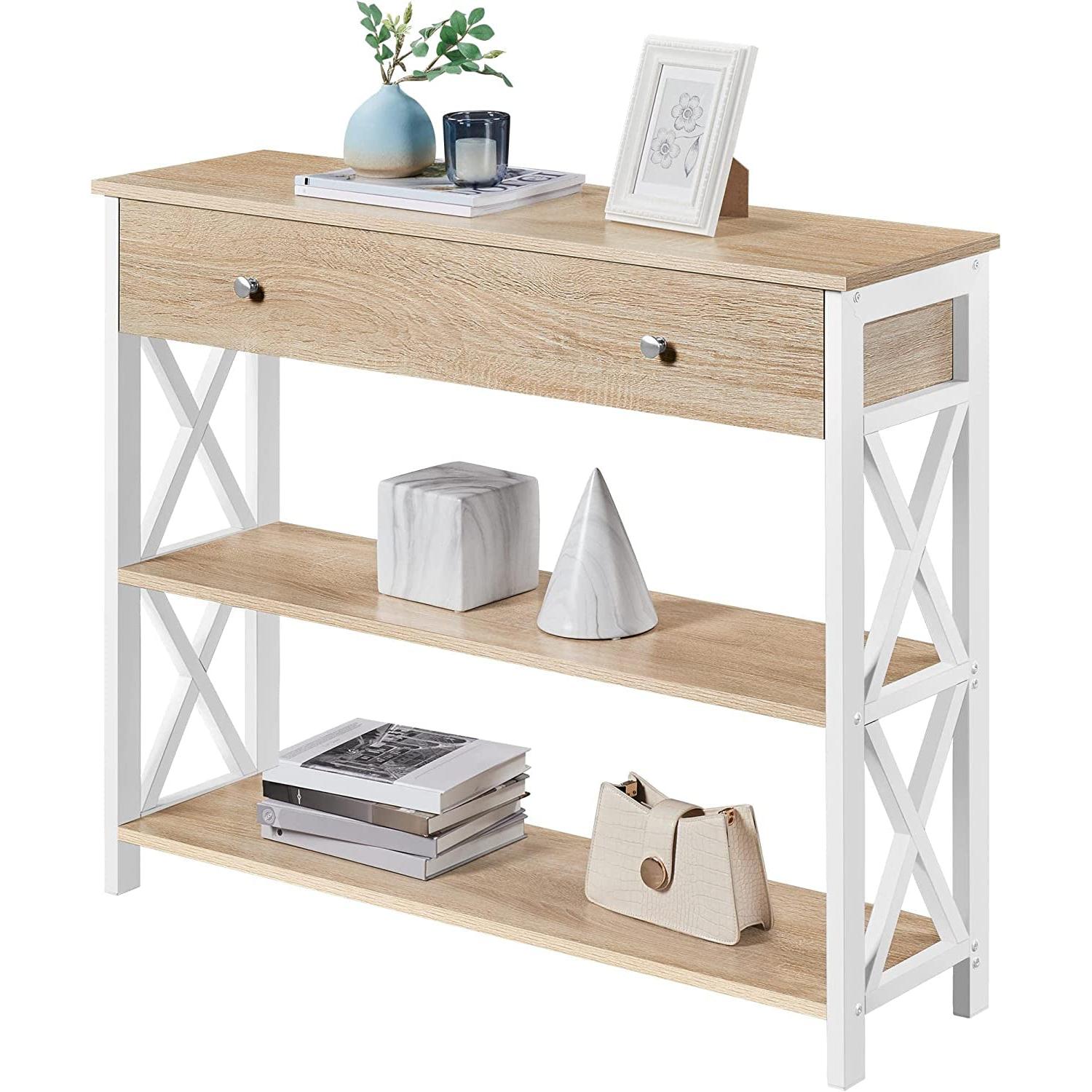 Narrow Console Table With Drawer And Shelves 39 Inch