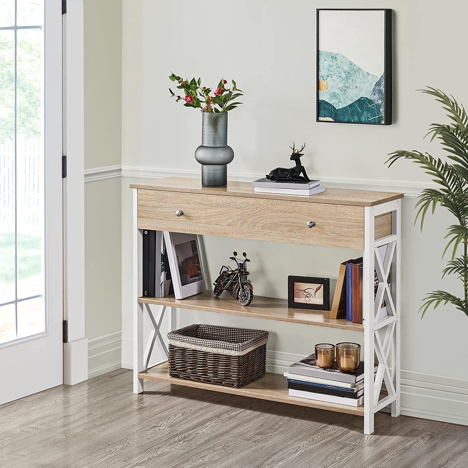 Narrow Console Table With Drawer And Shelves 39 Inch
