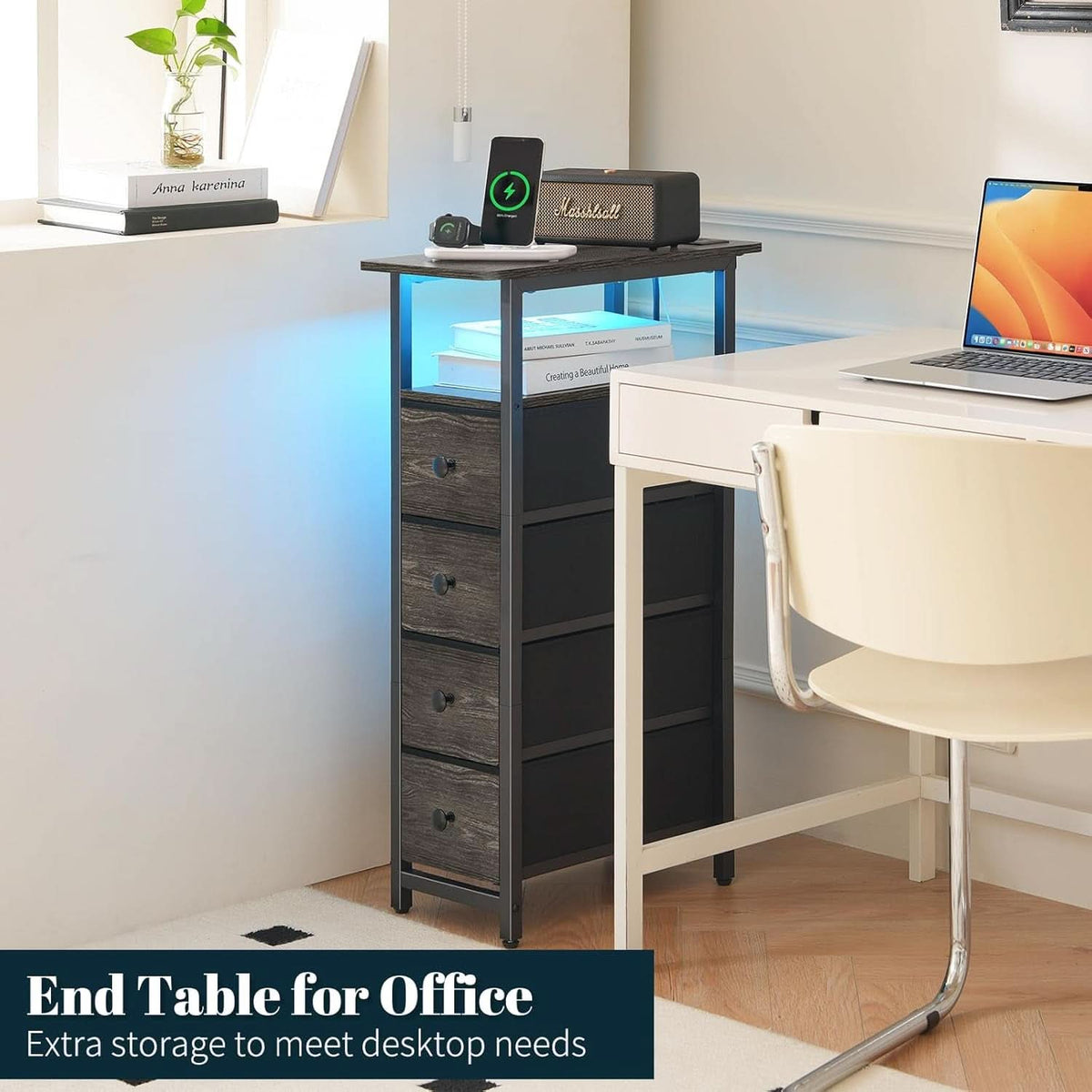 Narrow Dresser Nightstand With Led Charging Station