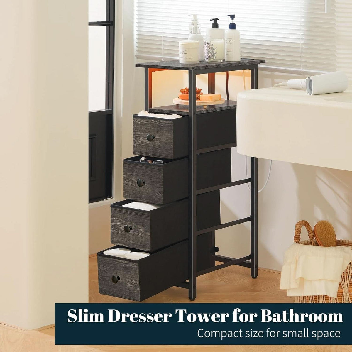 Narrow Dresser Nightstand With Led Charging Station