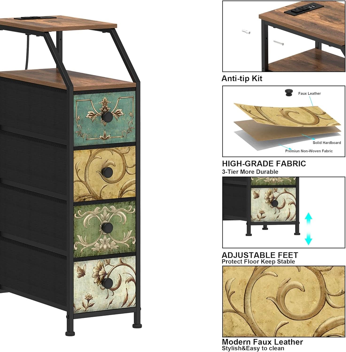 Narrow Tall Dresser With Integrated Charging Station