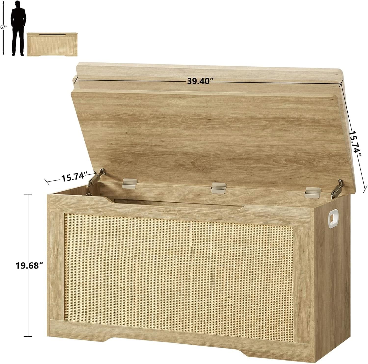 Natural 39.4 Inch StorageChest With Hinges Durable