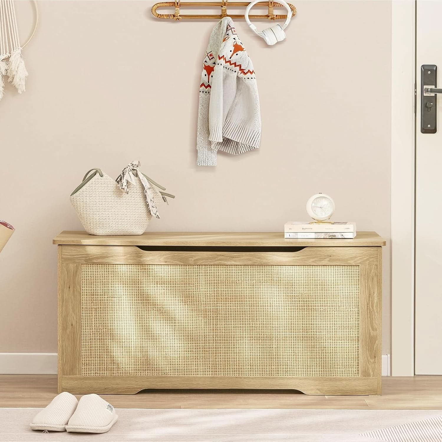 Natural 39.4 Inch StorageChest With Hinges Durable