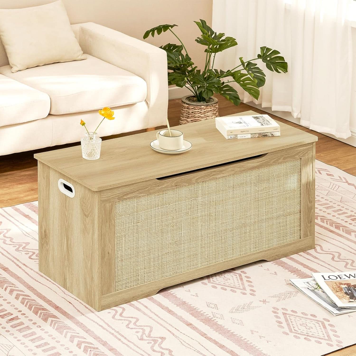 Natural 39.4 Inch StorageChest With Hinges Durable