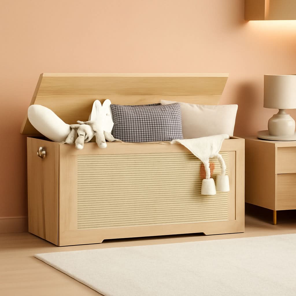Natural 39.4 Inch StorageChest With Hinges Durable