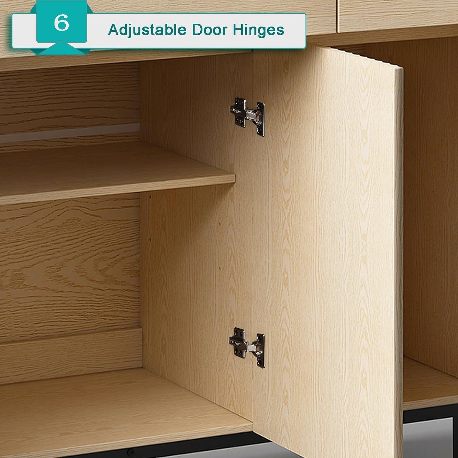 Natural 46 Inch LED Sideboard Buffet Cabinet Storage