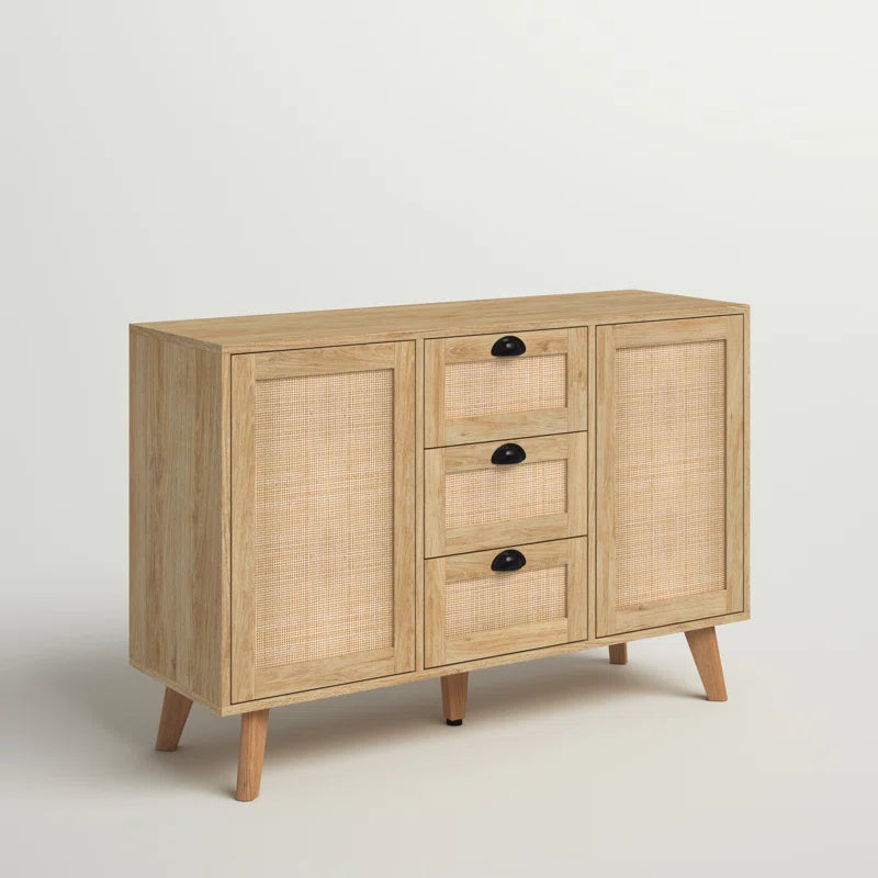 Natural Beige Rattan Accent Cabinet With Two Doors