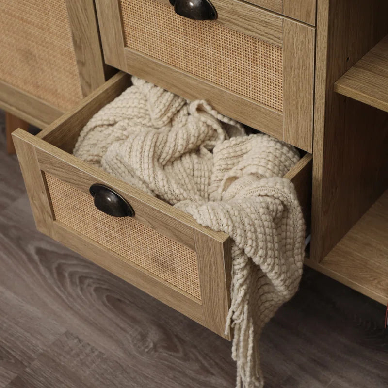 Natural Beige Rattan Accent Cabinet With Two Doors