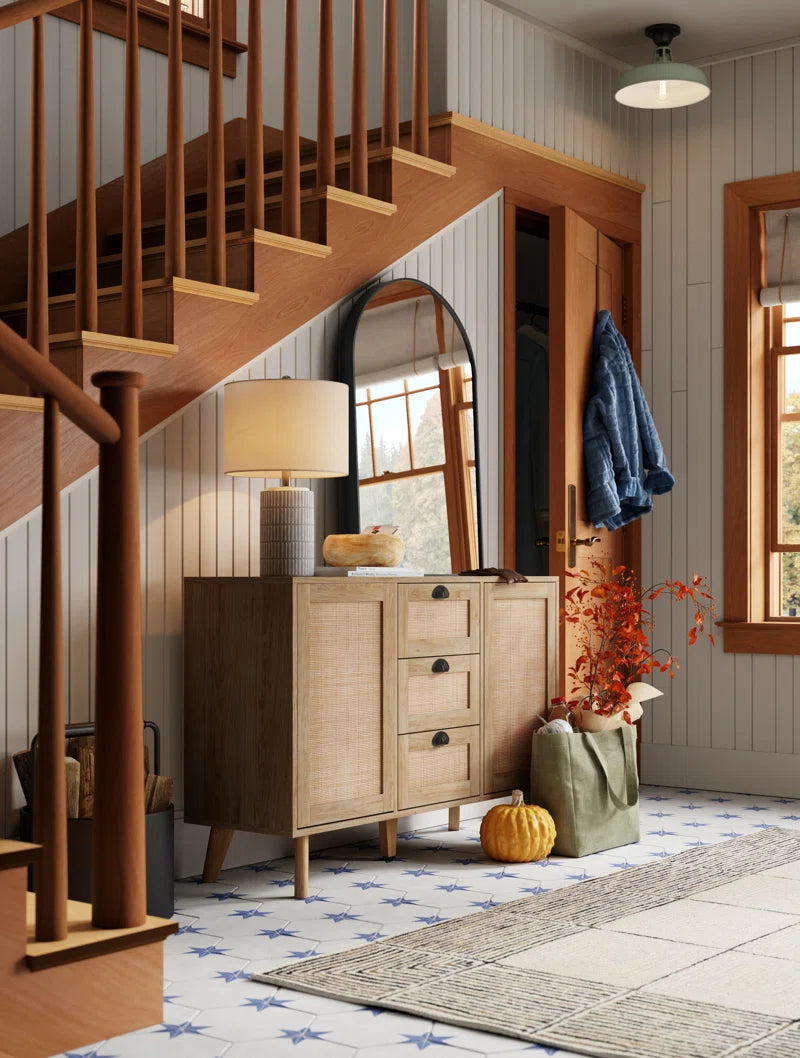 Natural Beige Rattan Accent Cabinet With Two Doors