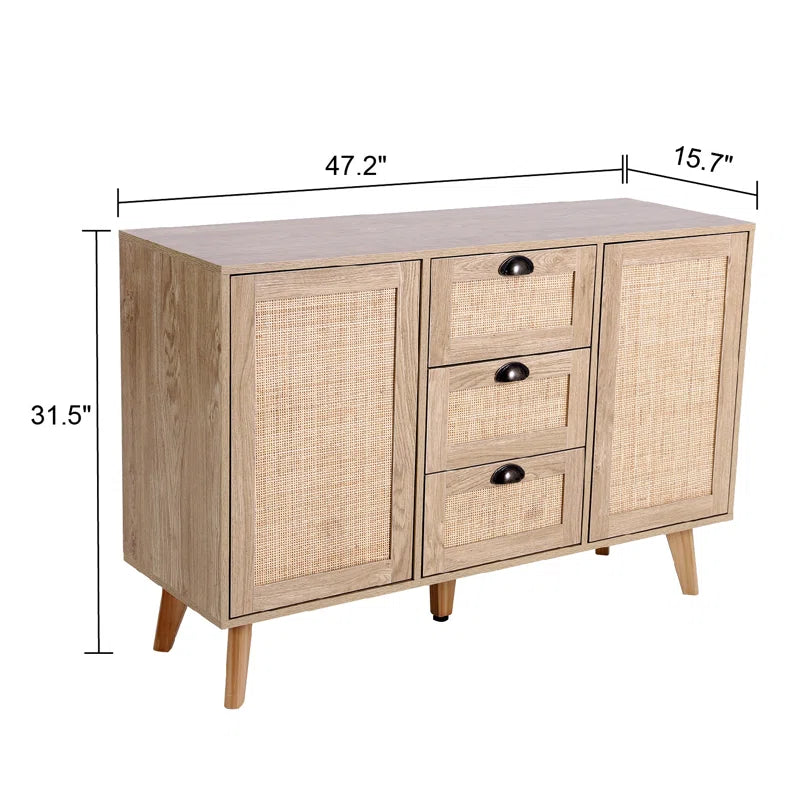 Natural Beige Rattan Accent Cabinet With Two Doors