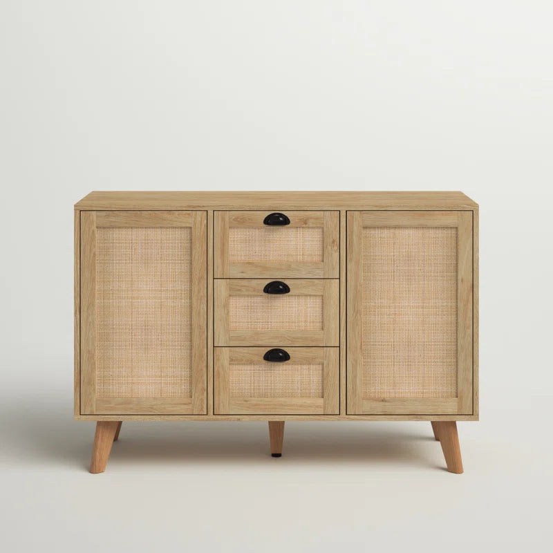 Natural Beige Rattan Accent Cabinet With Two Doors