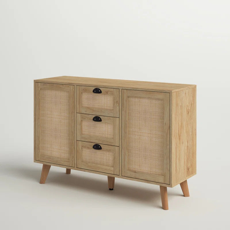 Natural Beige Rattan Accent Cabinet With Two Doors
