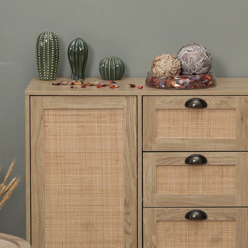 Natural Beige Rattan Accent Cabinet With Two Doors