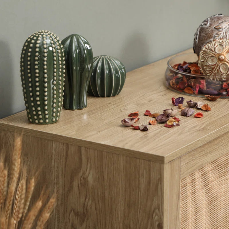 Natural Beige Rattan Accent Cabinet With Two Doors