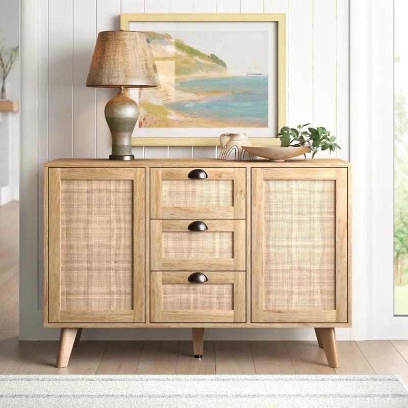 Natural Beige Rattan Accent Cabinet With Two Doors