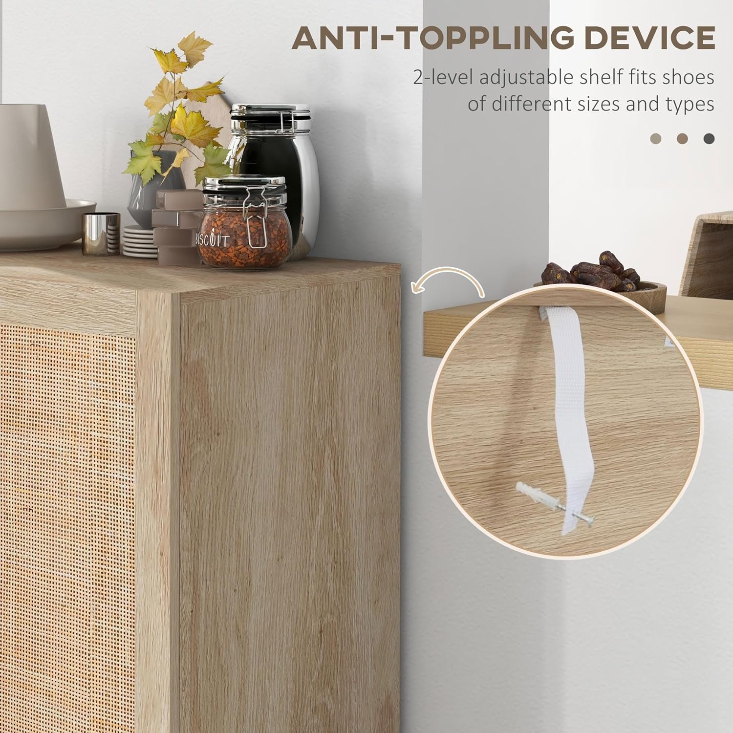 Natural Boho Rattan Sideboard With Adjustable Shelves