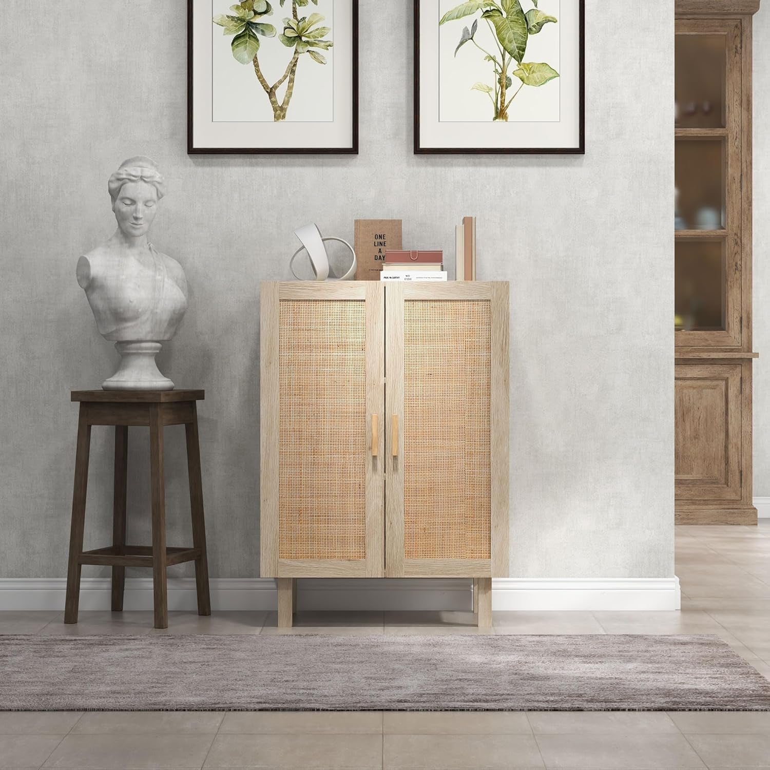Natural Boho Rattan Sideboard With Adjustable Shelves
