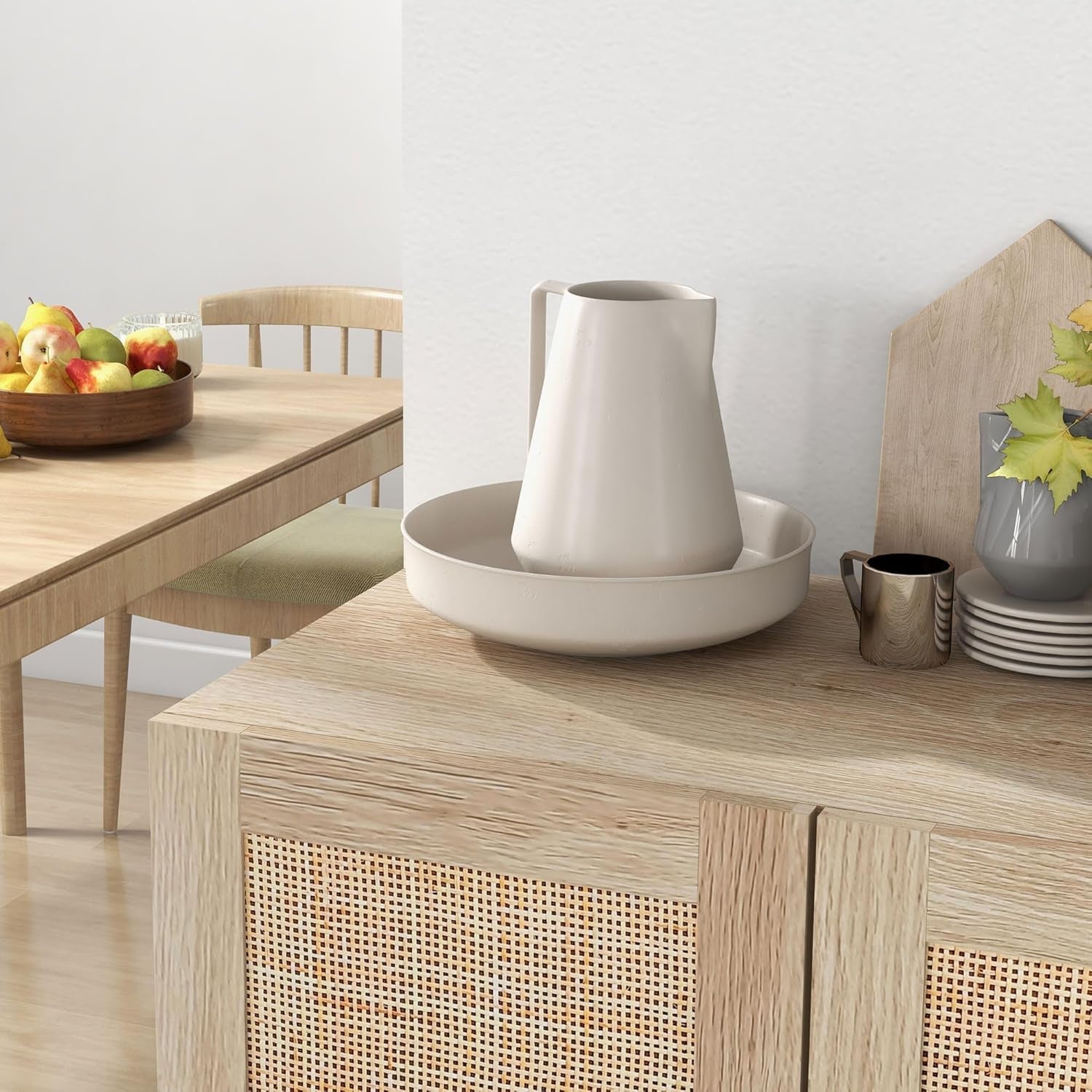 Natural Boho Rattan Sideboard With Adjustable Shelves