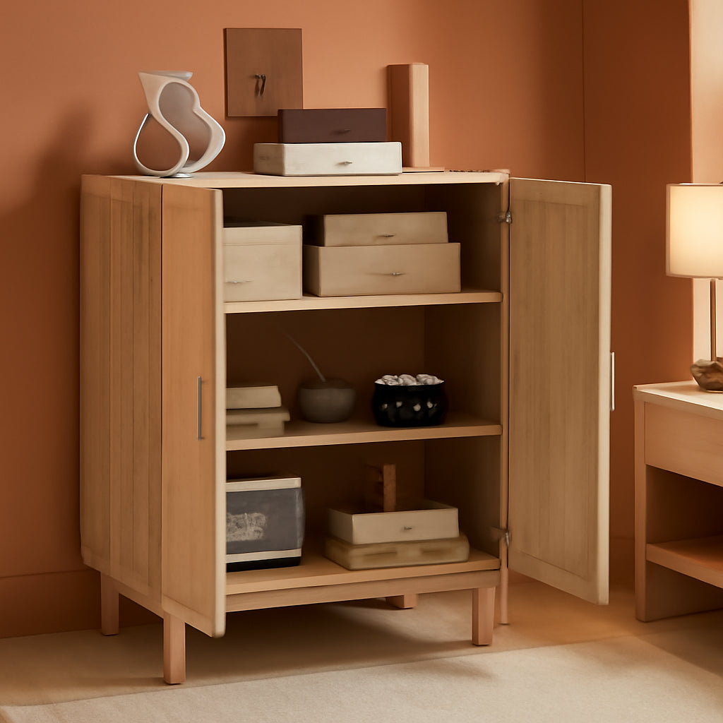 Natural Boho Rattan Sideboard With Adjustable Shelves