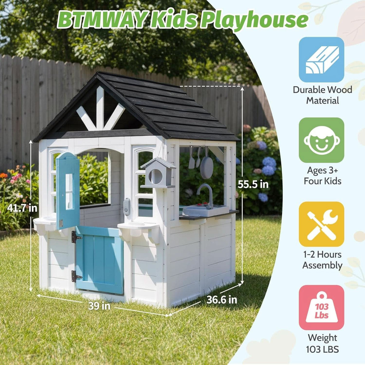 Natural Cedar Outdoor Kids Playhouse With Kitchenette