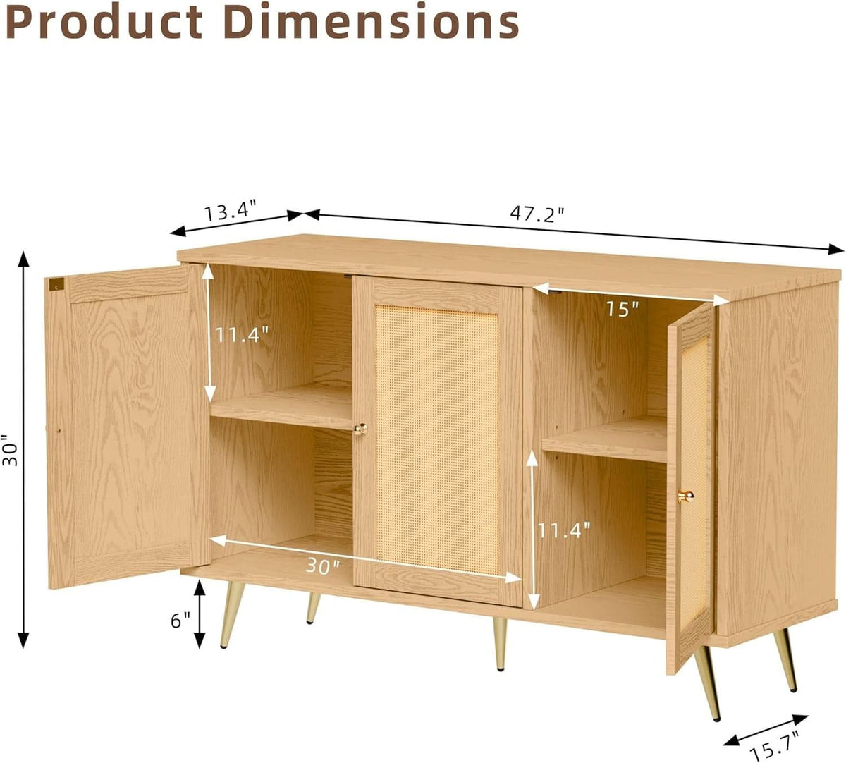 Natural Finish Buffet Cabinet Pair With Rattan Doors