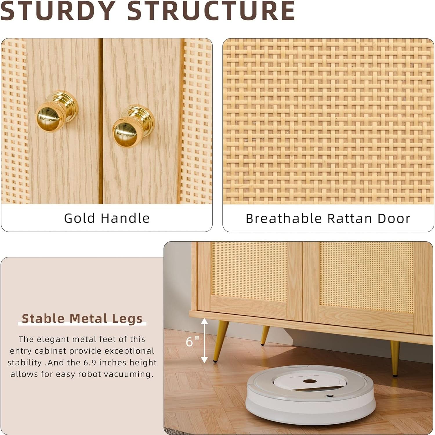 Natural Finish Buffet Cabinet Pair With Rattan Doors