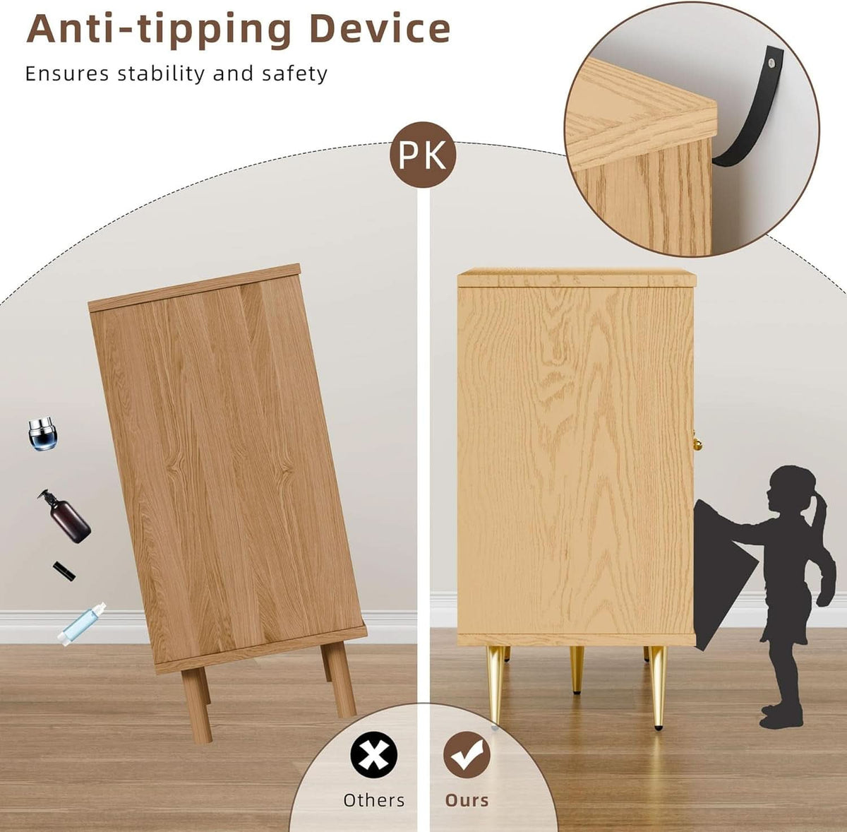 Natural Finish Buffet Cabinet Pair With Rattan Doors
