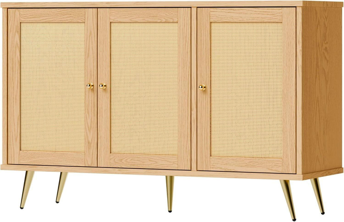 Natural Finish Buffet Cabinet Pair With Rattan Doors