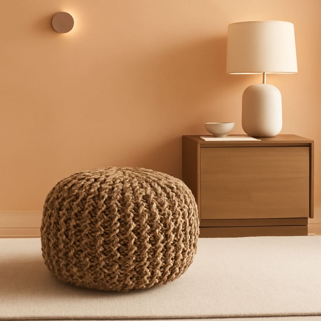 Natural Jute Braided Pouf Ottoman 14 Inch Footrest