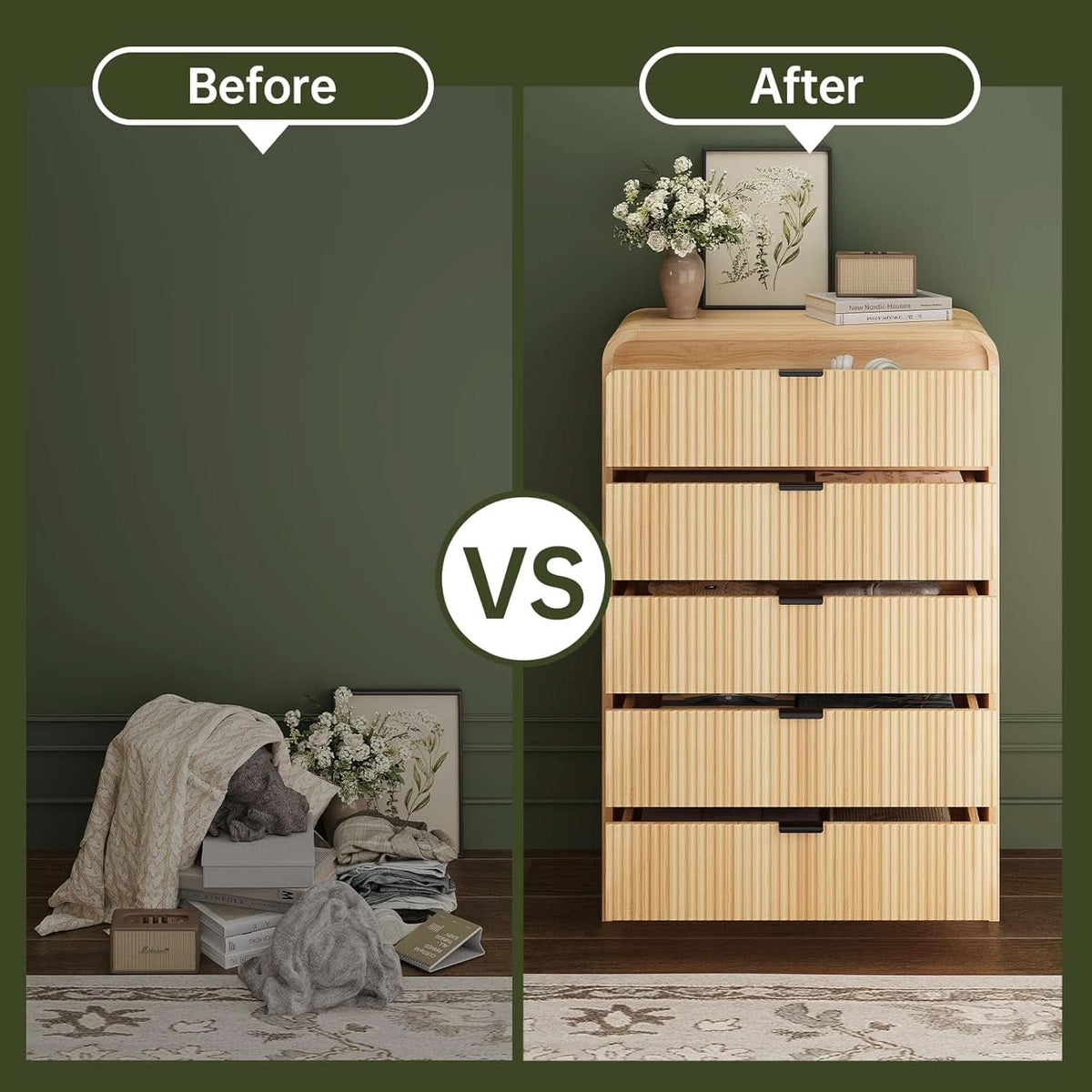 Natural Oak 48 Inch Modern Dresser With Fluted Fronts