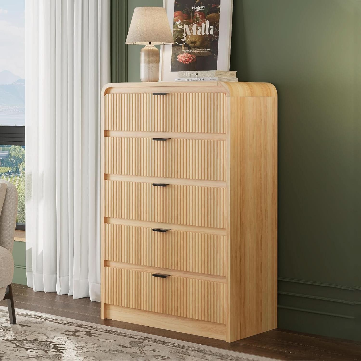 Natural Oak 48 Inch Modern Dresser With Fluted Fronts