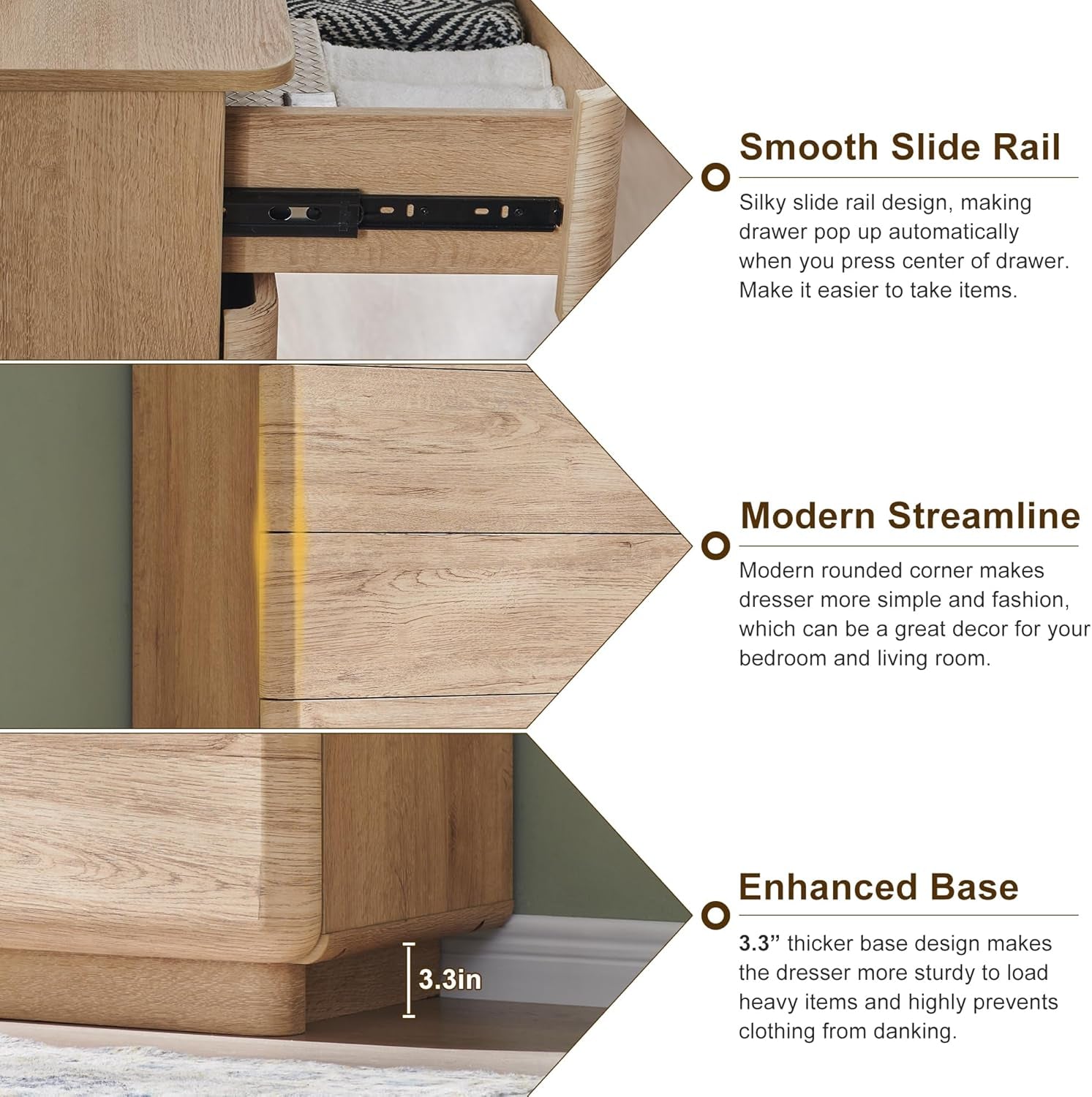 Natural Oak 52 Inch Wide Dresser For Bedroom Storage