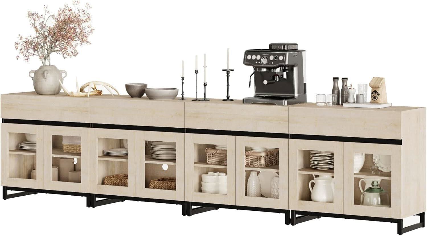 Natural Oak Contemporary Sideboard With Glass Doors