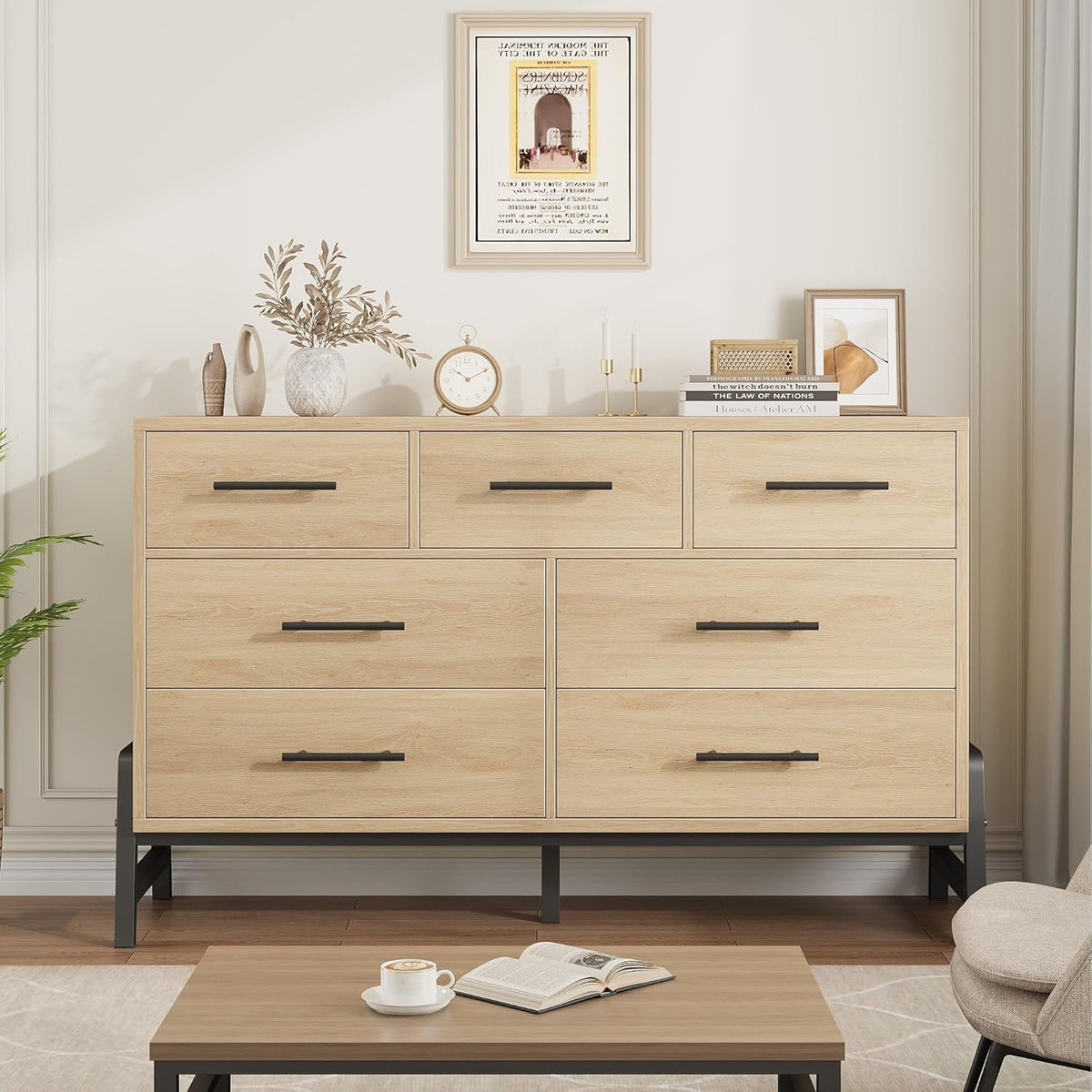 Natural Oak Dresser 52 Inch Wide Sleek Contemporary Bedroom