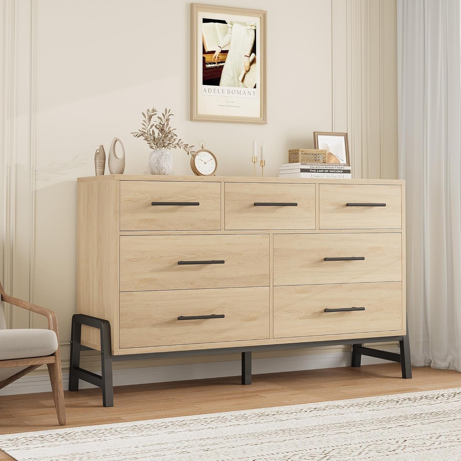 Natural Oak Dresser 52 Inch Wide Sleek Contemporary Bedroom