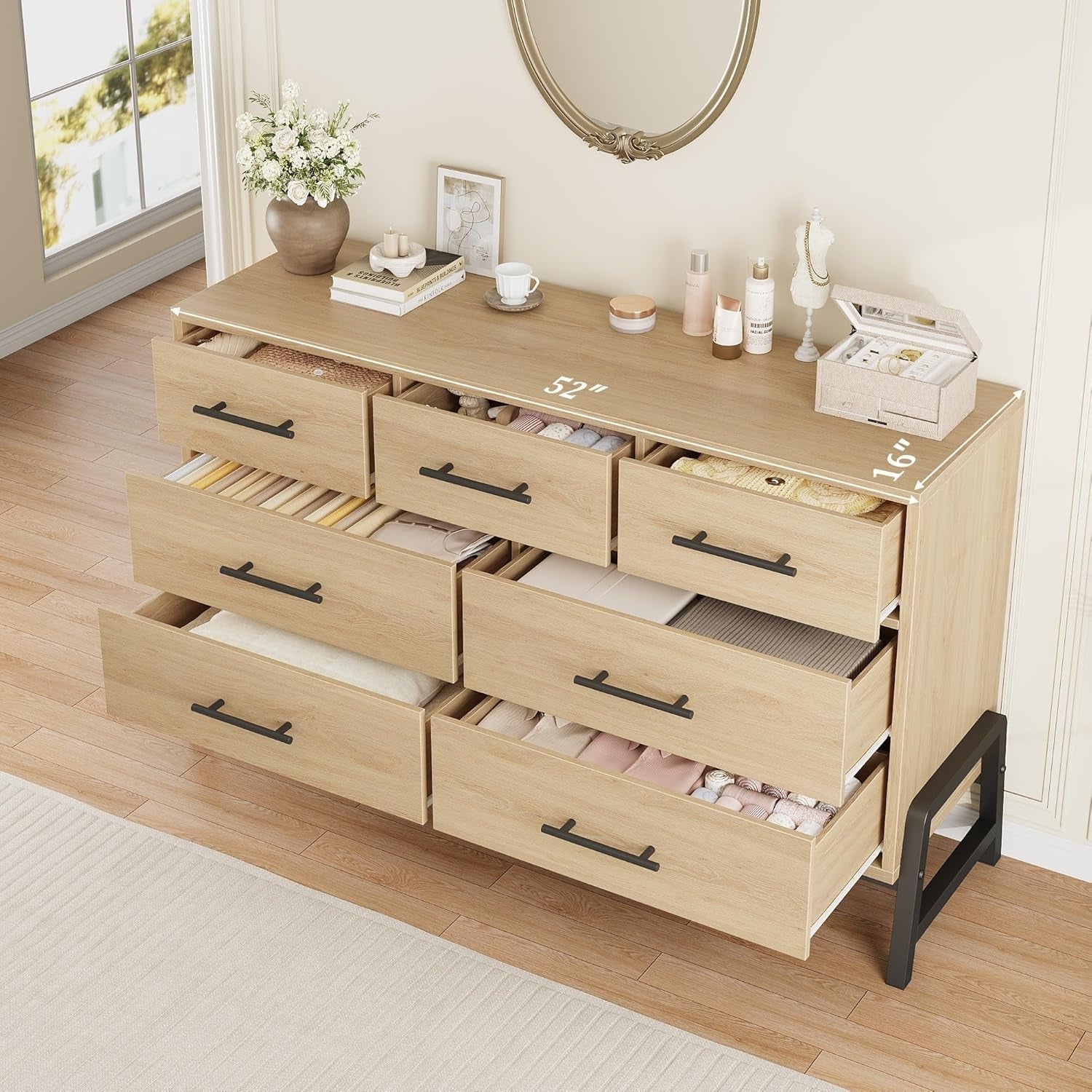 Natural Oak Dresser 52 Inch Wide Sleek Contemporary Bedroom