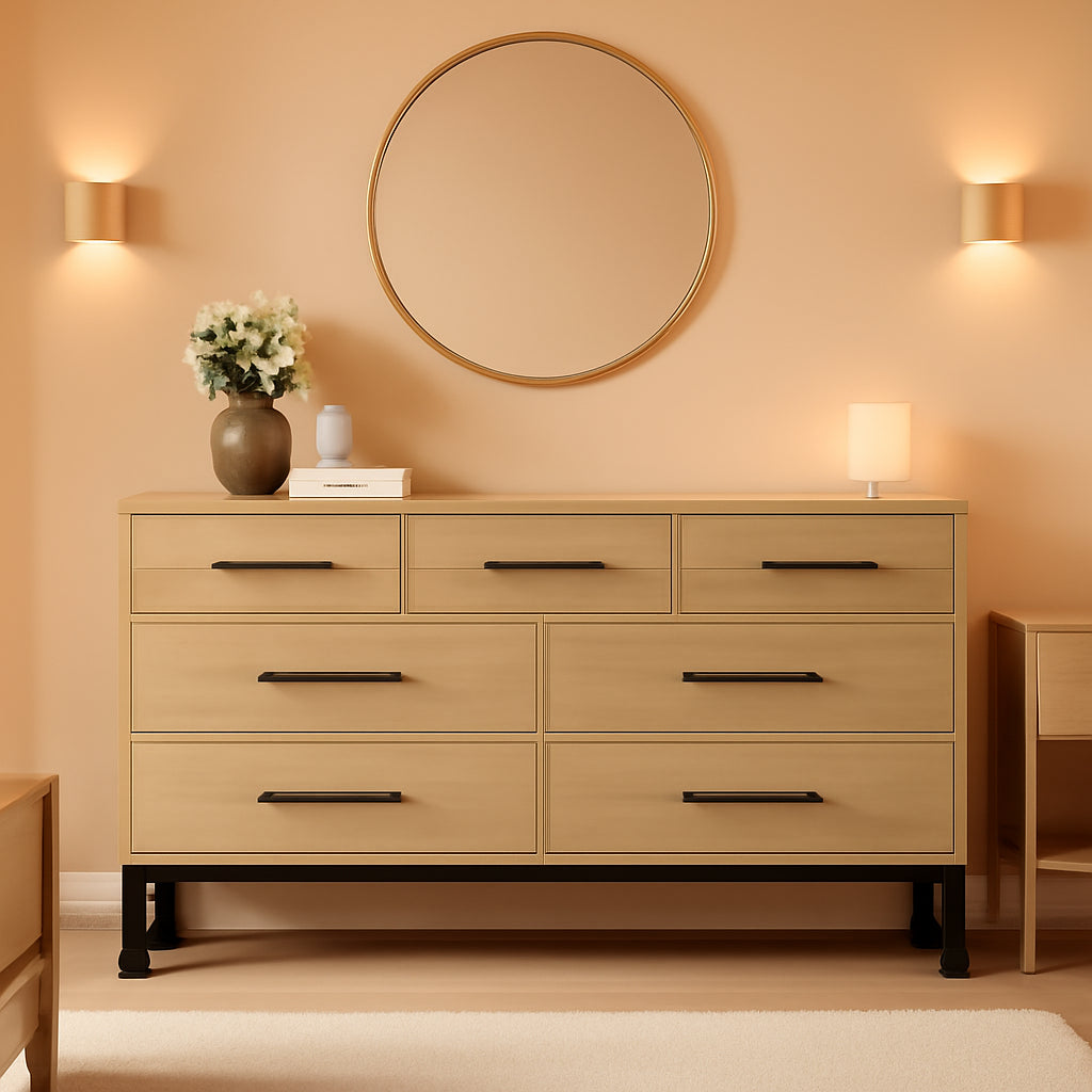 Natural Oak Dresser 52 Inch Wide Sleek Contemporary Bedroom
