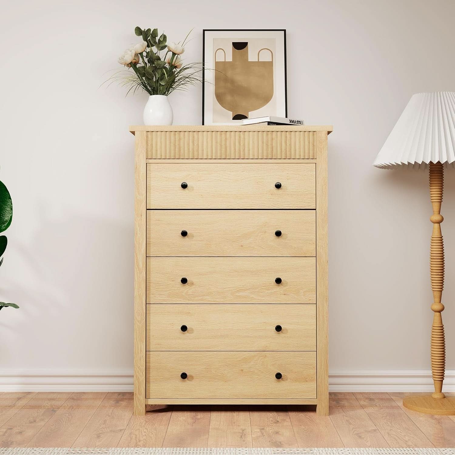Natural Oak Dresser With Intricate Fluted Paneling