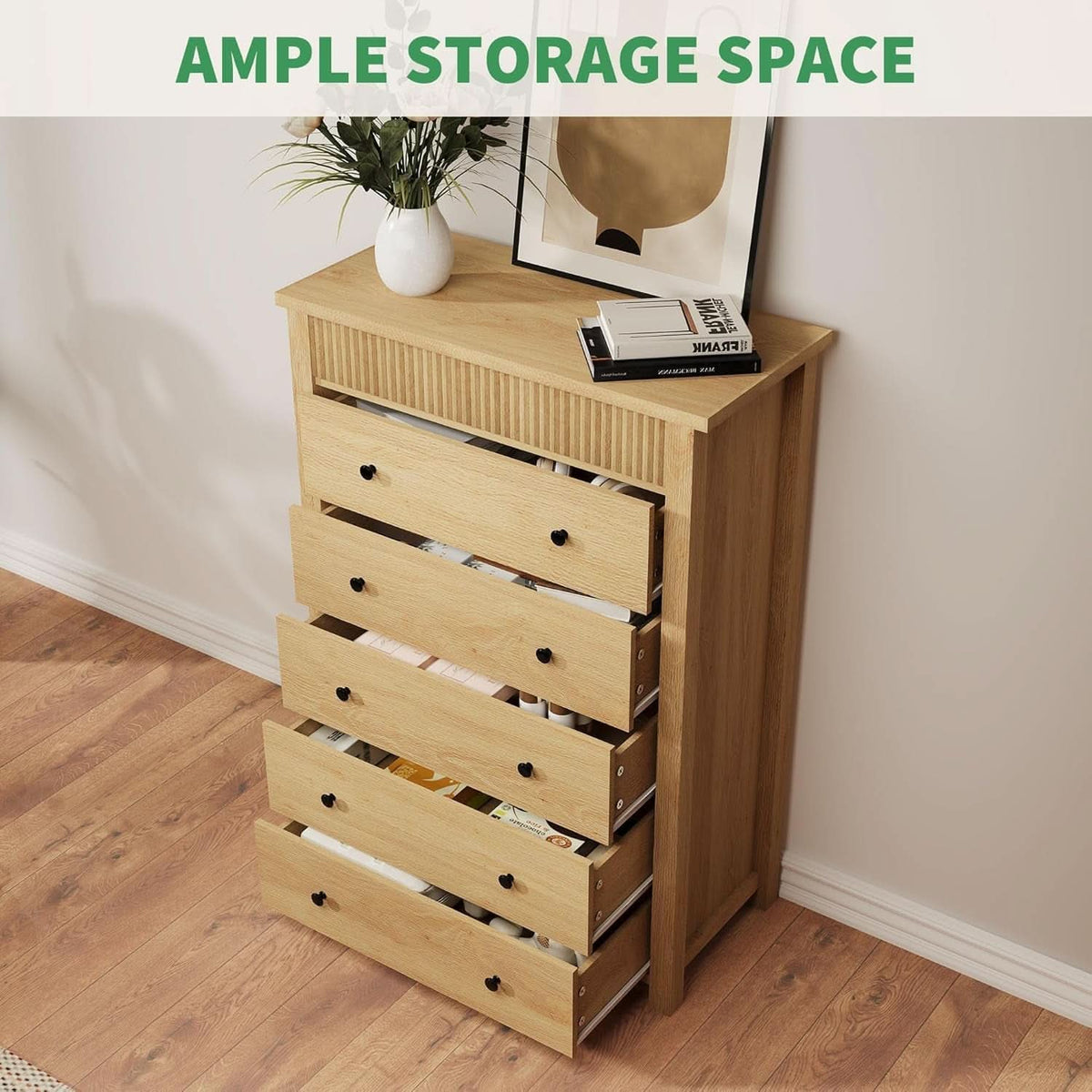 Natural Oak Dresser With Intricate Fluted Paneling