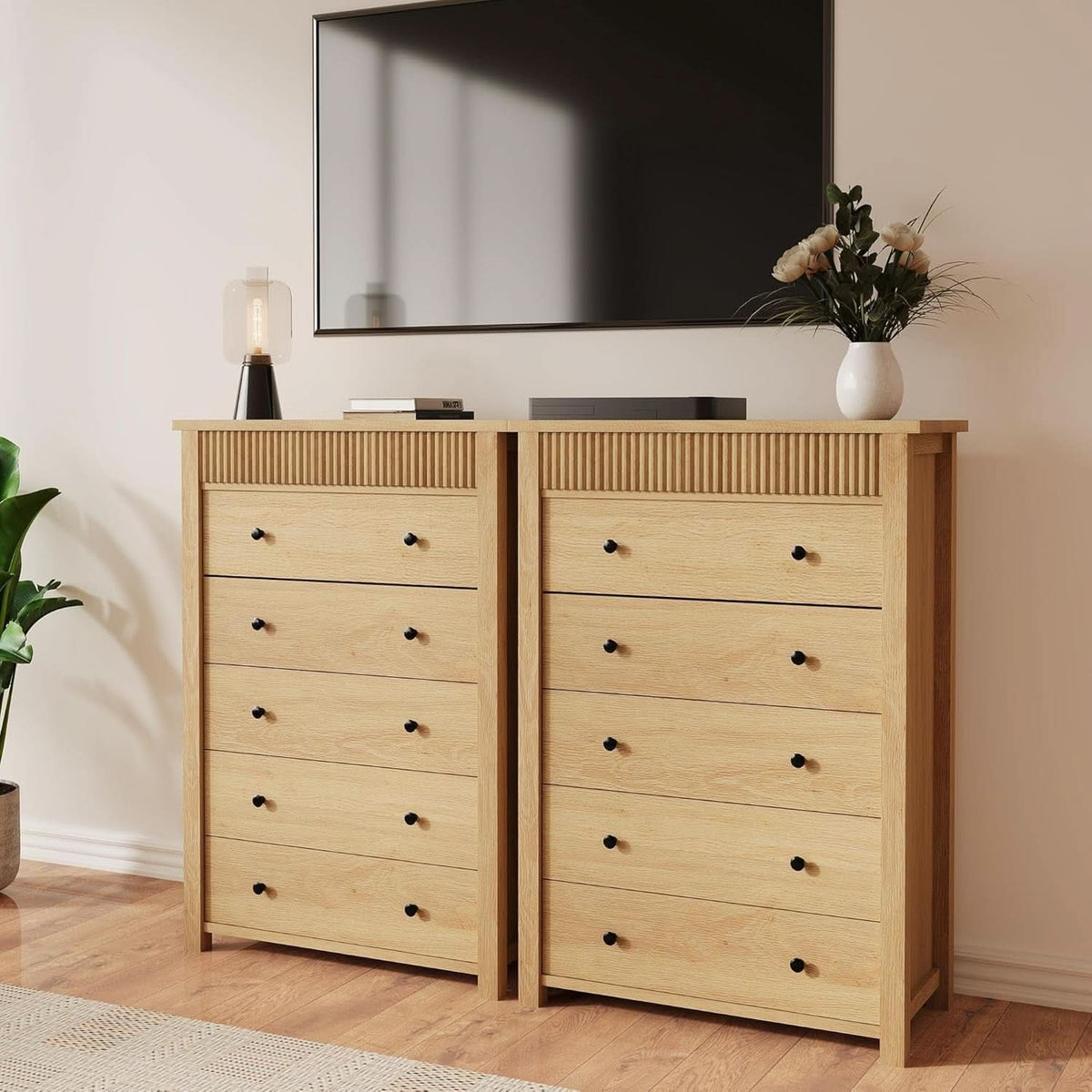 Natural Oak Dresser With Intricate Fluted Paneling