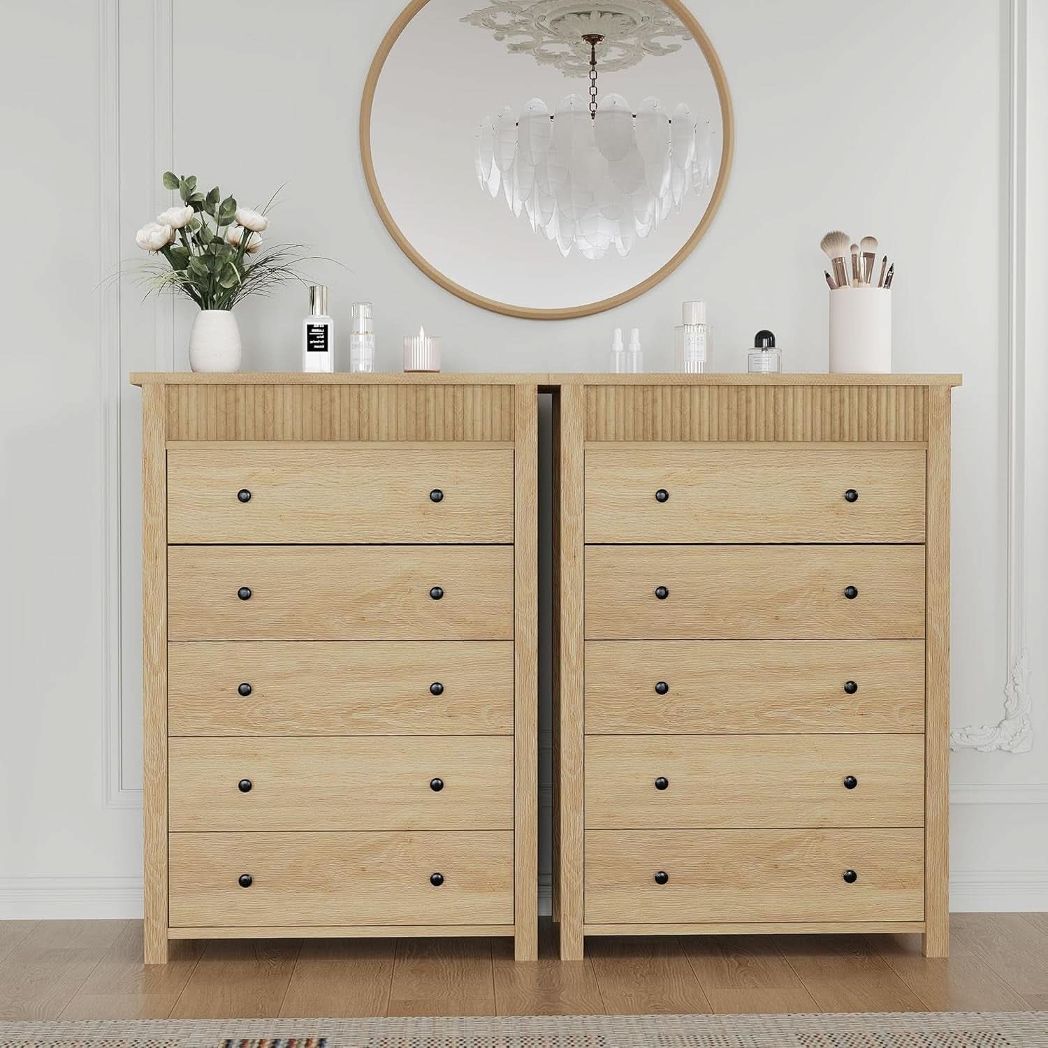 Natural Oak Dresser With Intricate Fluted Paneling