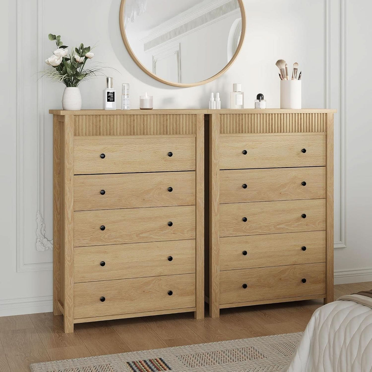 Natural Oak Dresser With Intricate Fluted Paneling