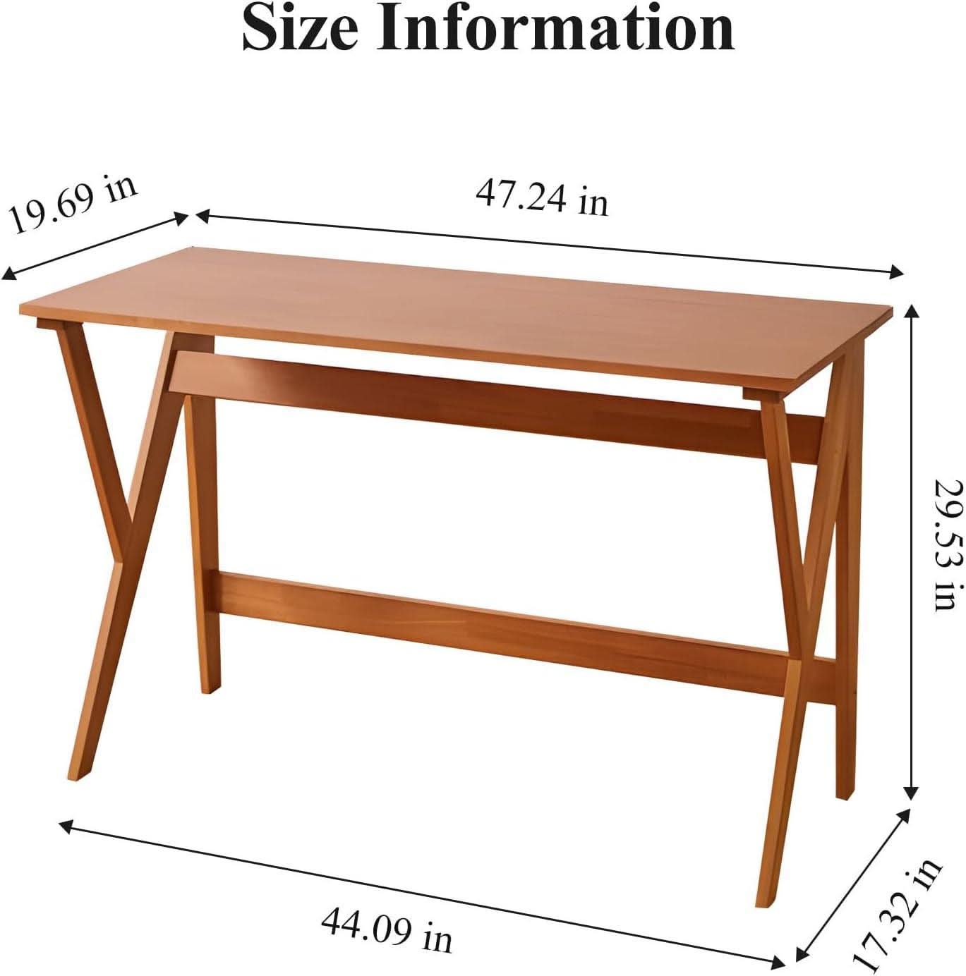 Natural Oak Industrial Style Solid Wood 47 Inch Wide Desk
