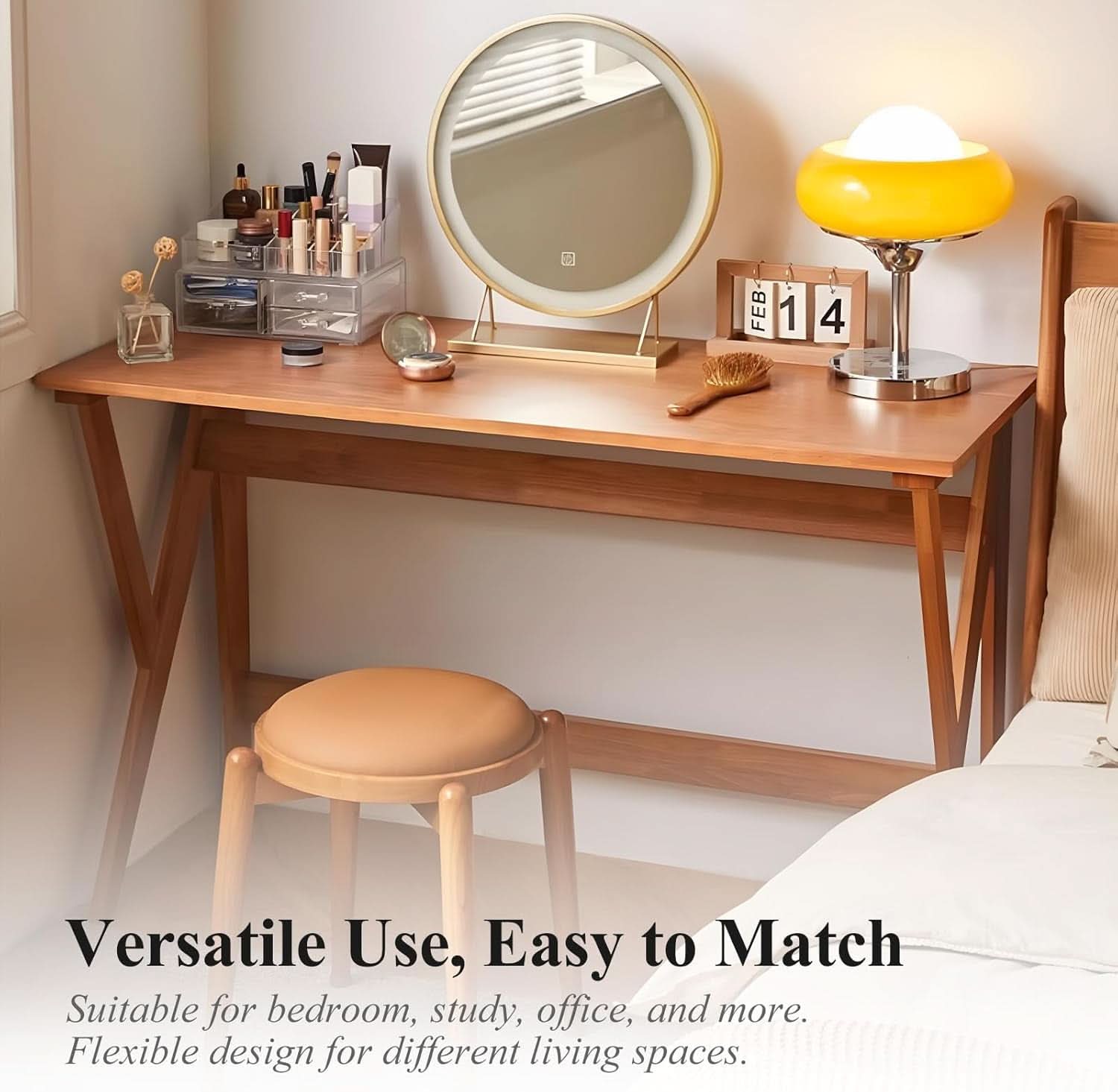 Natural Oak Industrial Style Solid Wood 47 Inch Wide Desk